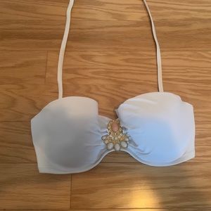 White Bandeau Bikini Top with Center Gold Piece
